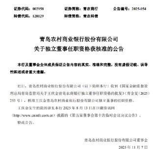 青农商行：王庆金独立董事任职资格获核准