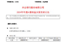兴业银行：A股每股派发2024年年度现金红利1.06元（含税）