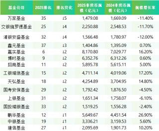 2025非货规模TOP40“下降榜”：国联和民生加银已不在榜单中 万家、交银、浦银安盛规模出现负增长