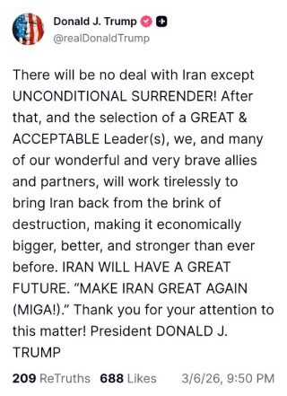 特朗普希望伊朗“无条件投降” 排除达成协议可能性