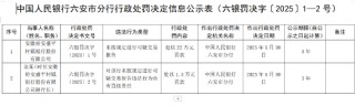 安徽裕安盛平村镇银行被罚22万元：未按规定进行可疑交易报告
