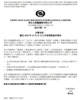 金价红利加持！周生生2025年盈利预增超一倍，股价大涨近8%