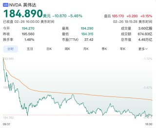 英伟达股价大跌超5%，市值一夜蒸发1.77万亿元