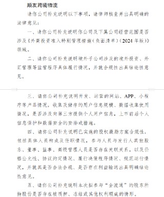 顺友跨境物流收证监会境外上市备案反馈意见：需说明经营范围数据安全合规性 是否向第三方提供个人用户信息