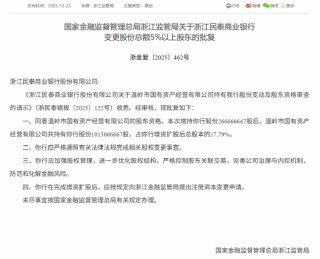 温岭市国有资产经营有限公司、台州科创集团增持民泰银行获批