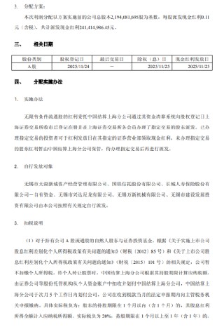 无锡银行：2025年半年度拟派发现金红利2.41亿元，每股派发现金红利0.11元（含税）