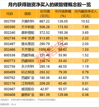 601566上演“天地天板”！ 碳酸锂主力合约持续刷新年内高点，融资客看好这些概念股