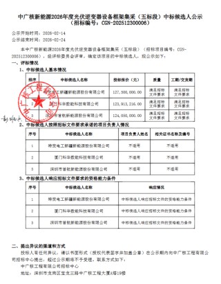 阳光电源、株洲变流所、特变、上能、科华等入围中广核9GW光伏逆变器框采
