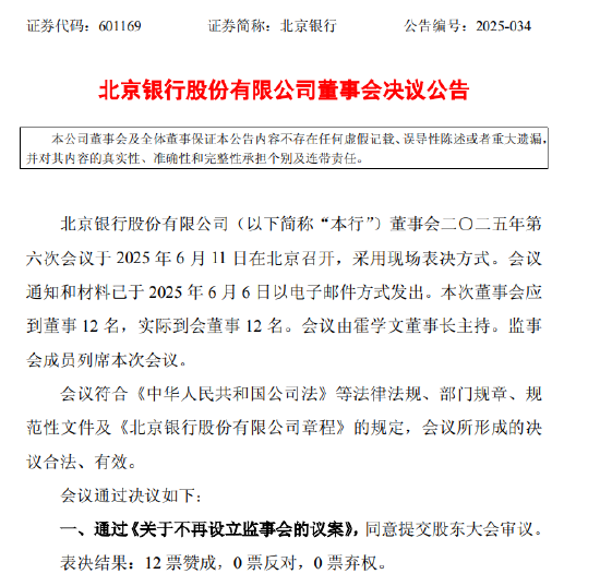 北京银行拟不再设立监事会  第1张