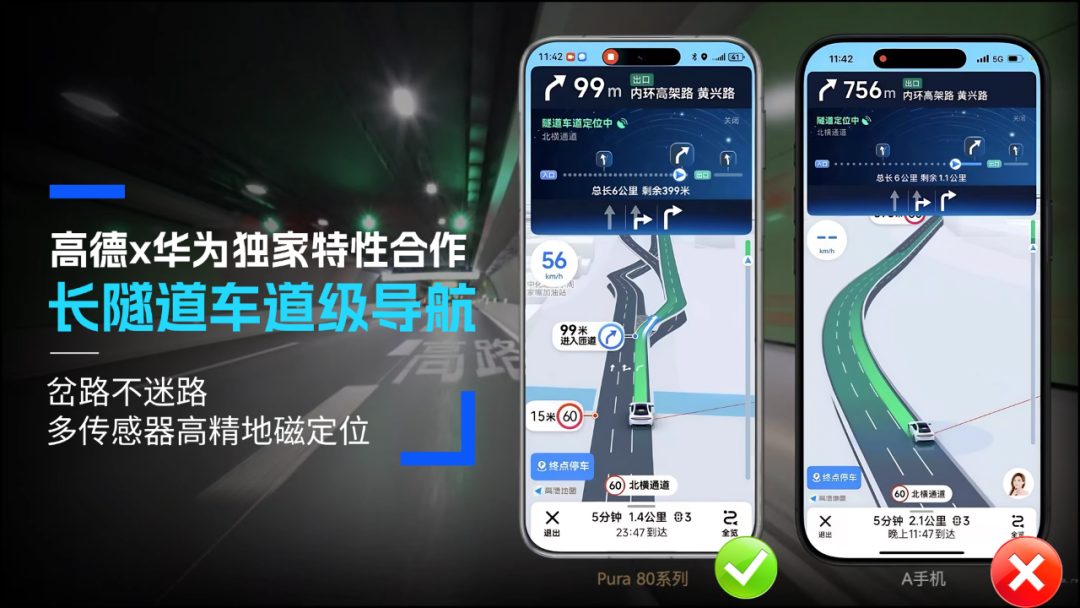 高德地图携手华为 Pura 80 系列推出独家“长隧道车道级导航” 第1张 高德地图携手华为 Pura 80 系列推出独家“长隧道车道级导航” 第1张