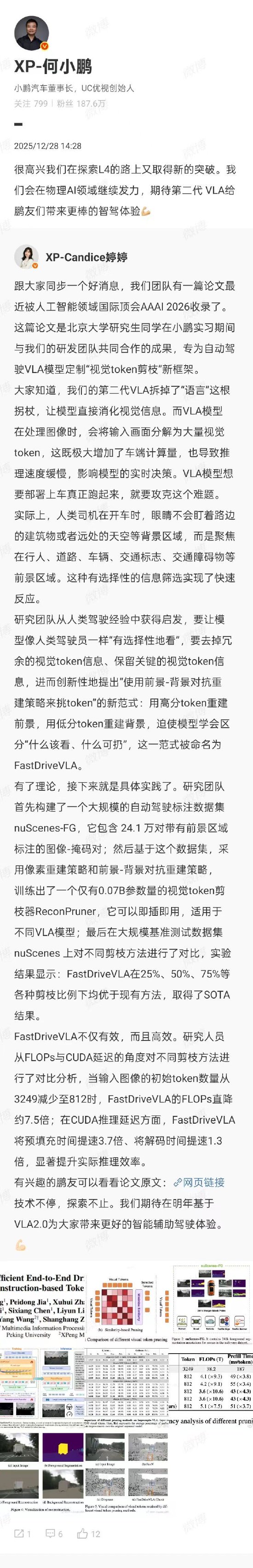 小鹏联合北大提出全新视觉Token剪枝框架，何小鹏：在探索L4路上又取得新突破  第1张