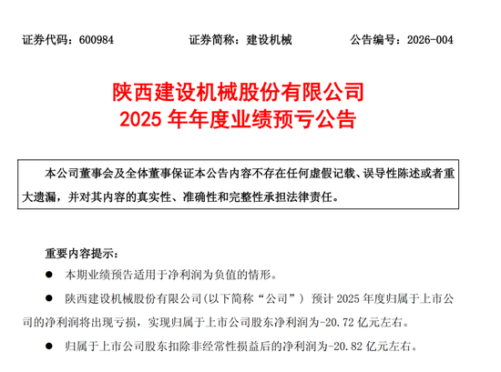 惊呆！48亿市值A股建设机械，预亏超20亿元！  第1张