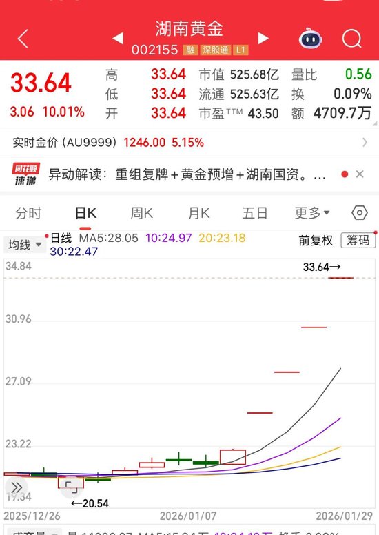 中国黄金、湖南黄金，连板涨停  第2张