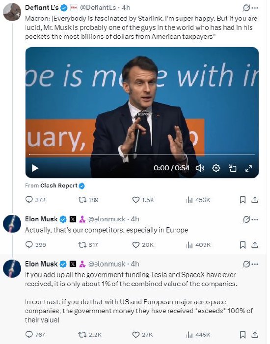 马斯克回应马克龙称其是获得美国政府补贴最多的人  第1张