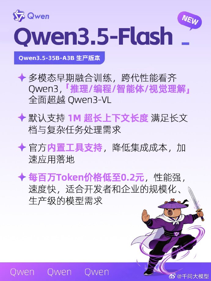 千问大模型：Qwen3.5-Flash来袭，三款中等规模模型全开源  第2张